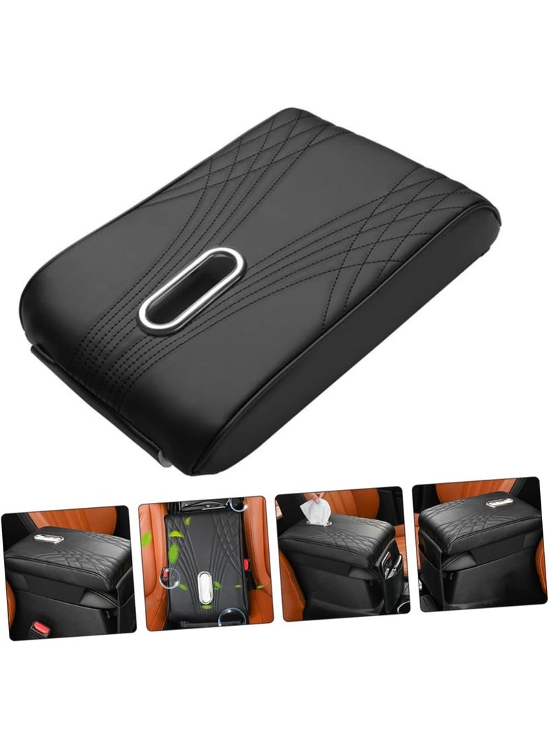 LYNLYN Car Armrest Cushion Tissue Box Organizer, Waterproof Leather Memory Foam Center Console Cover with Storage Pocket, Non-Slip Easy Install, Fits Most Cars SUVs Trucks, Black Angel Pattern (31×21×16cm) - Image 4